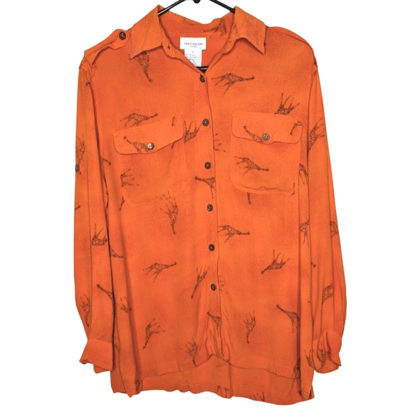 Jones New York Tops - Vintage Jones New York Sport Orange Giraffe Long Sleeve Button Up Shirt Medium